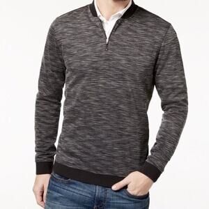 Vince Camuto 1/4 Zip Pullover Mens M Gray Black Long Sleeve Crewneck Varsity‎